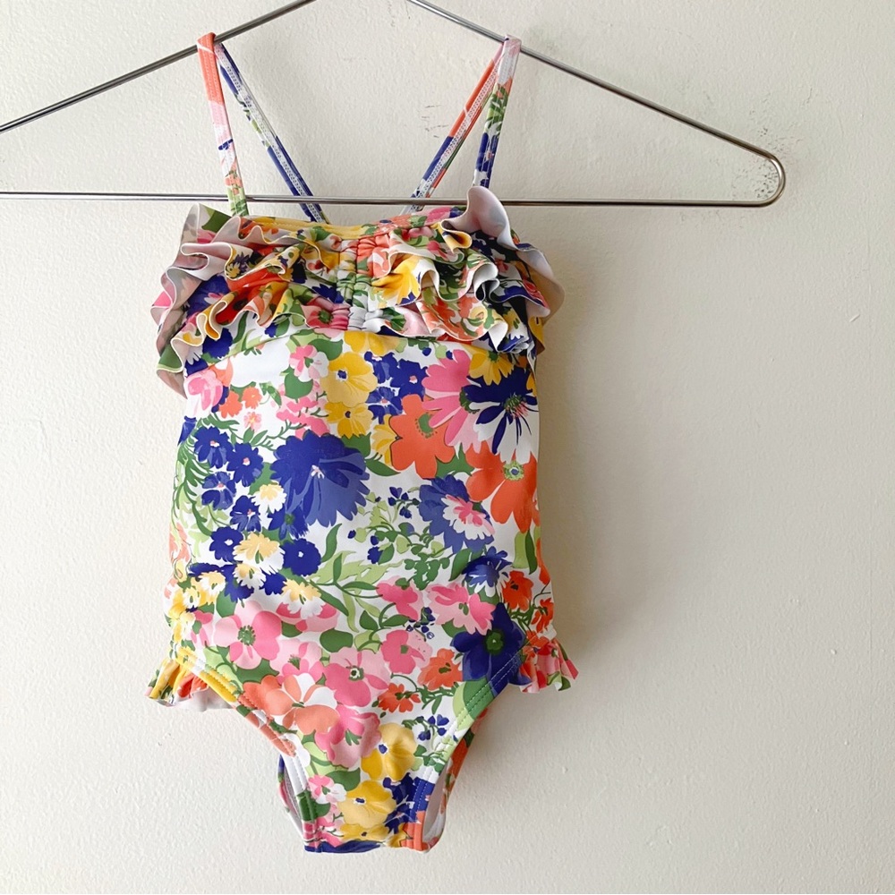 Janie & Jack • Girls Bold Floral Ruffle One Piece Swimsuit